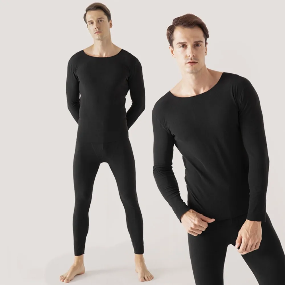 Oversize Men Double-Faced Fleece Thick Seamless Thermal Underwear Winter Long Johns Solid Bottoming Shirt Suit mens thermal long johns