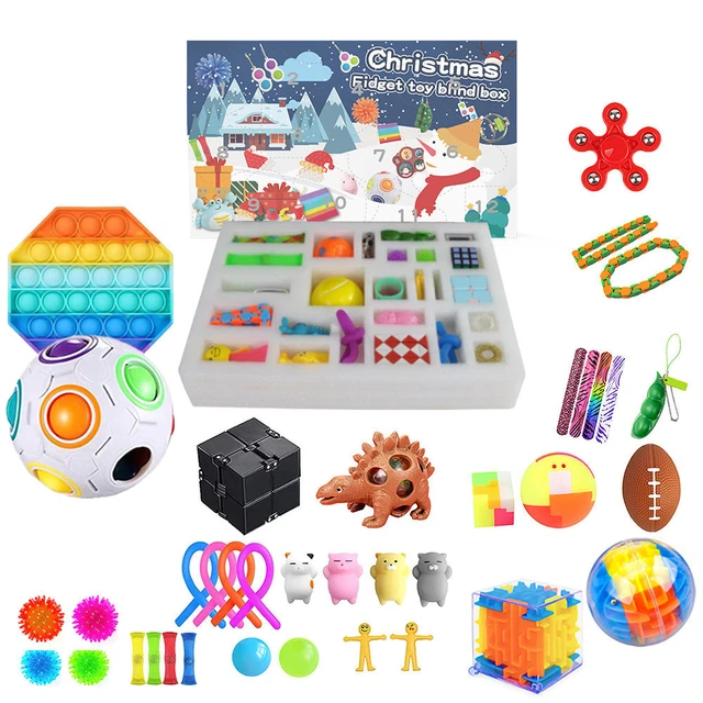 Pop It Pack de 24 pop fidget toy magnifique cadeau de noël avec 2 porte clé  pop et stickers à prix pas cher