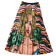 Юбки женские модные Плиссированные Длинные юбки с мультяшным принтом для девочек в Корейском стиле г. Новые женские юбки с абстрактным рисунком jupe femme одежда D30
