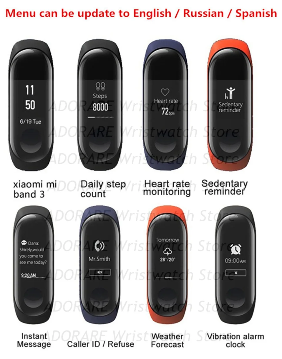 Xiaomi mi Band 3 Smart mi band 3 Браслет Пульс фитнес спорт 0,78 дюймов OLED дисплей 20 дней в режиме ожидания 2 обновления