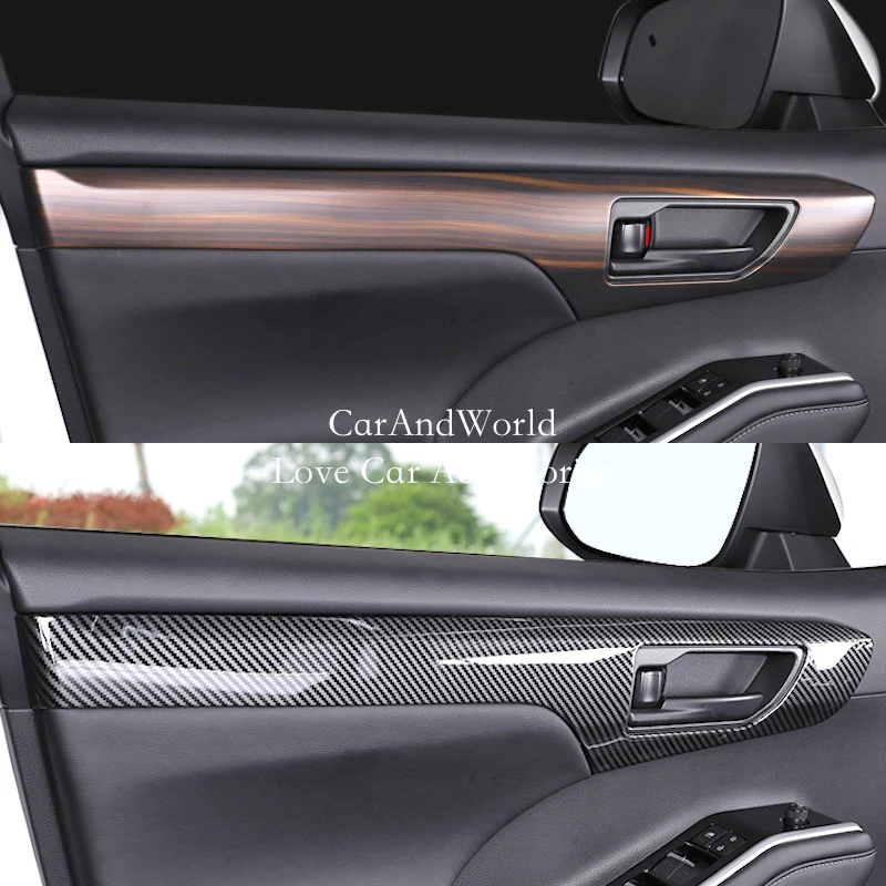 

Carbon Fiber Interior Door Bowl Strips Armrest Handle Trims Cover For Toyota Highlander Kluger XU70 2021 2022 Car Accessories