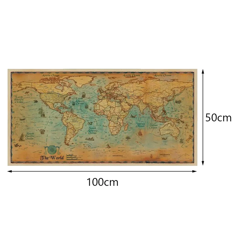 71*36cm World Map Vintage Journal Poster Retro World Globe Map Personalized Atlas Poster Decoration For Office School Maps