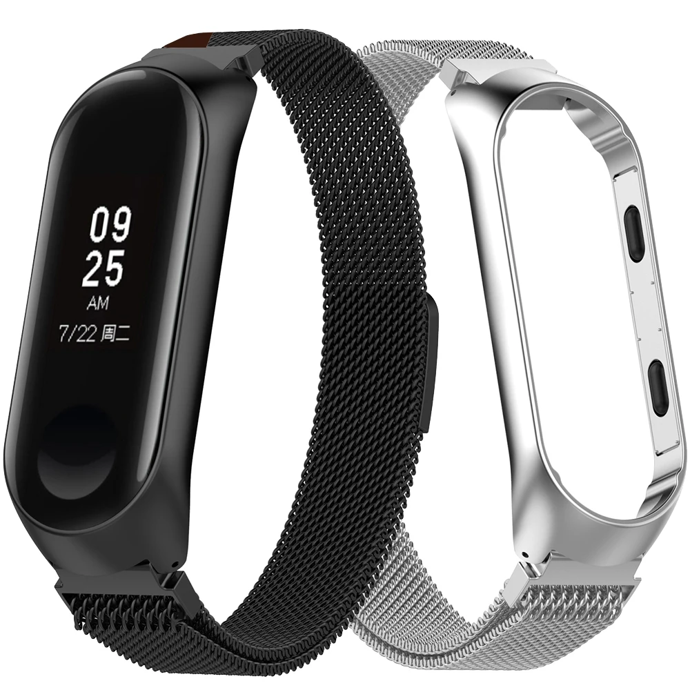 Модный магнитный ремешок для xiaomi mi band 3 4, браслет из нержавеющей стали для xiaomi, сменный металлический браслет mi band 4