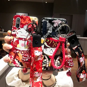 

SAM Note 10 pro Cute Lucky Cat Case, Relief Fortune Cat back cover For Sansung S7 edge S8 S9 S10 S11 note5/8 /9 /10 case+Straps