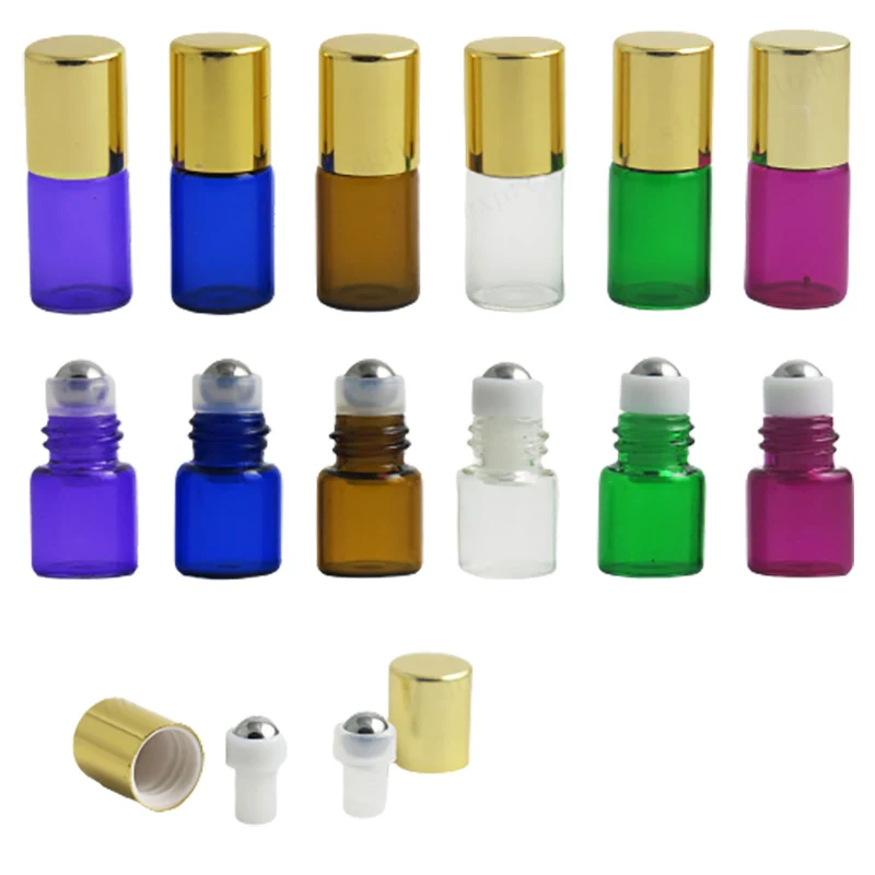 

Travel Empty 1ml 2ml 3ml Colorful roll on roller Glass bottles for essential oils roll-on refillable perfume bottle 100pcs