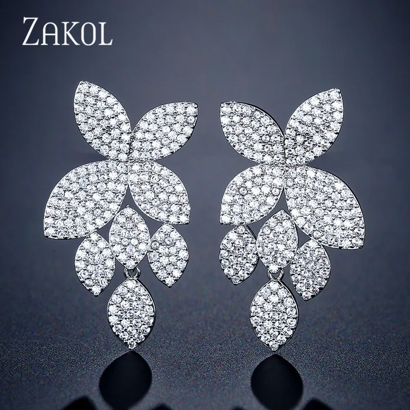 White Color ZAKOL элегантные высококачественные серьги-бабочки с кубическим цирконием для женщин, свадебные, вечерние, праздничные, подарок на день рождения, ювелирные изделия FSEP2281 - Окраска металла: White Color