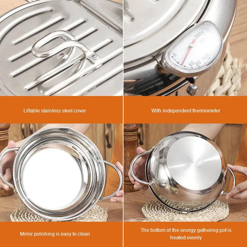 Kitchen Deep Frying Pot Thermometre Tempura Fryer Pan Temperature Control Fried Chicken Pot Cooking Tools Stainless Steel