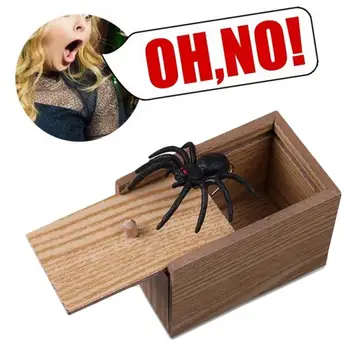 

Funny Scare Box Wooden Prank Spider Scaring Toy Spider April Fool's Day gift Wooden Prank Trick Home Office Scare Toy Box