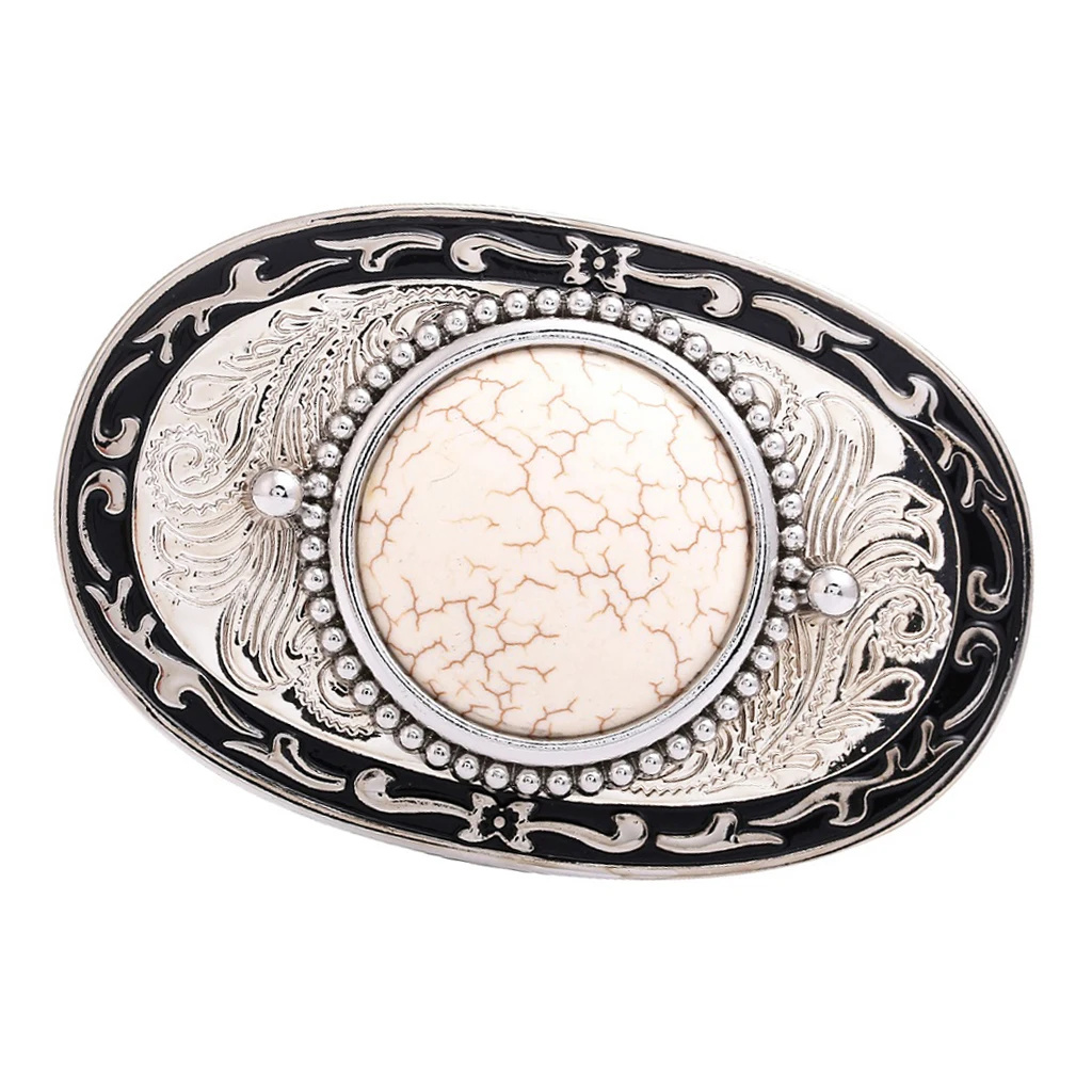Western Belt Buckle Replacement - Inlaid Gemstone & Turquoise - Novelty Cowboy Belt Buckle, Oval / Square