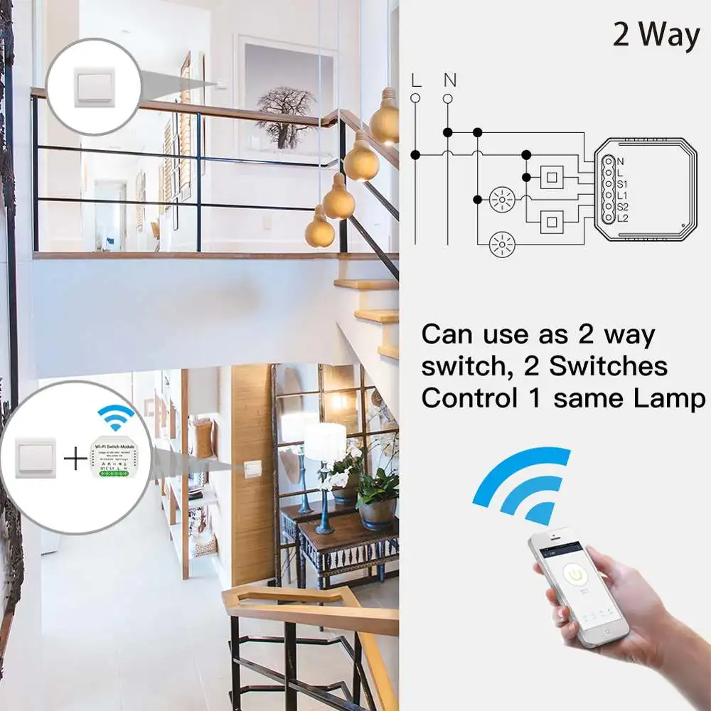 MoesHouse MS-104 AC90-250V двухсторонний wifi дистанционный переключатель освещения Diy выключатель модуль жизни приложение дистанционное управление дома Din рейка монтаж