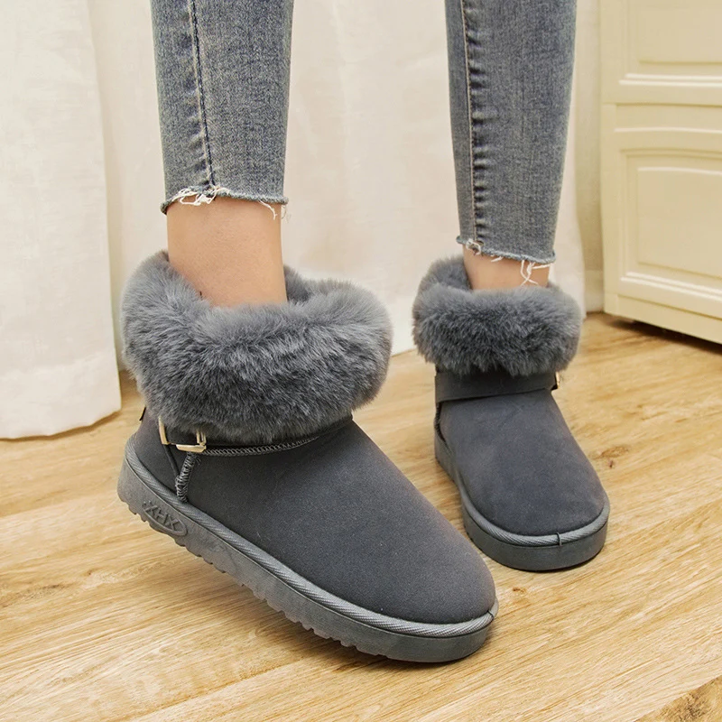 

FEVRAL 2019 Boots Women Cow Suede Shoes For Winter Boots Shoes New Woman Fashion Casual Warm Snow Botas Mujer Female Ankle Boots
