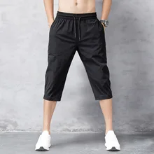 Pantalones cortos de verano para hombre, Bermudas delgadas de nailon de 2022 de longitud, de secado rápido, para playa, color negro, 3/4