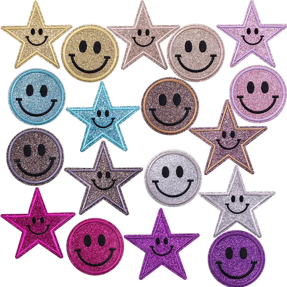 Color Hot Melt Adhesive Five-pointed Star Smiley Face Cloth Sticker T-shirt Baseball Cap Shoe Bag Decoration | Дом и сад