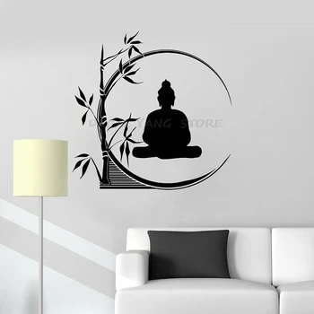 

Vinyl Wall Decal Buddha Meditation Circle Yoga Reed Buddhist Interior Decor Window Glass Stickers Relaxing Bamboo Mural 1465