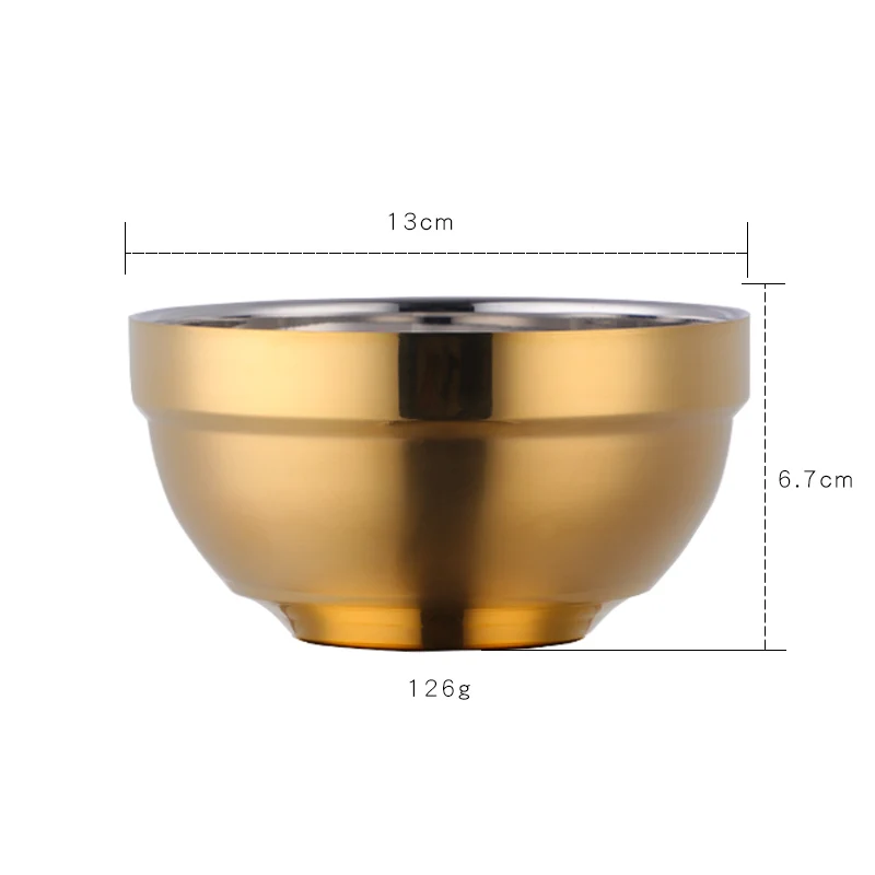 gold L 1 шт., новая теплоизоляционная миска из нержавеющей стали, нескользящая двухслойная миска для риса для взрослых и детей, кухонная посуда - Цвет: gold L