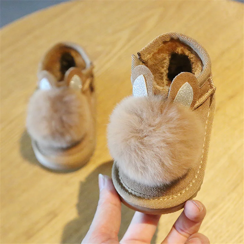 DIMI/ г. Зимние теплые плюшевые ботинки для маленьких девочек мягкая хлопковая обувь с милым кроличьим мехом для малышей Нескользящая зимняя обувь для маленьких девочек