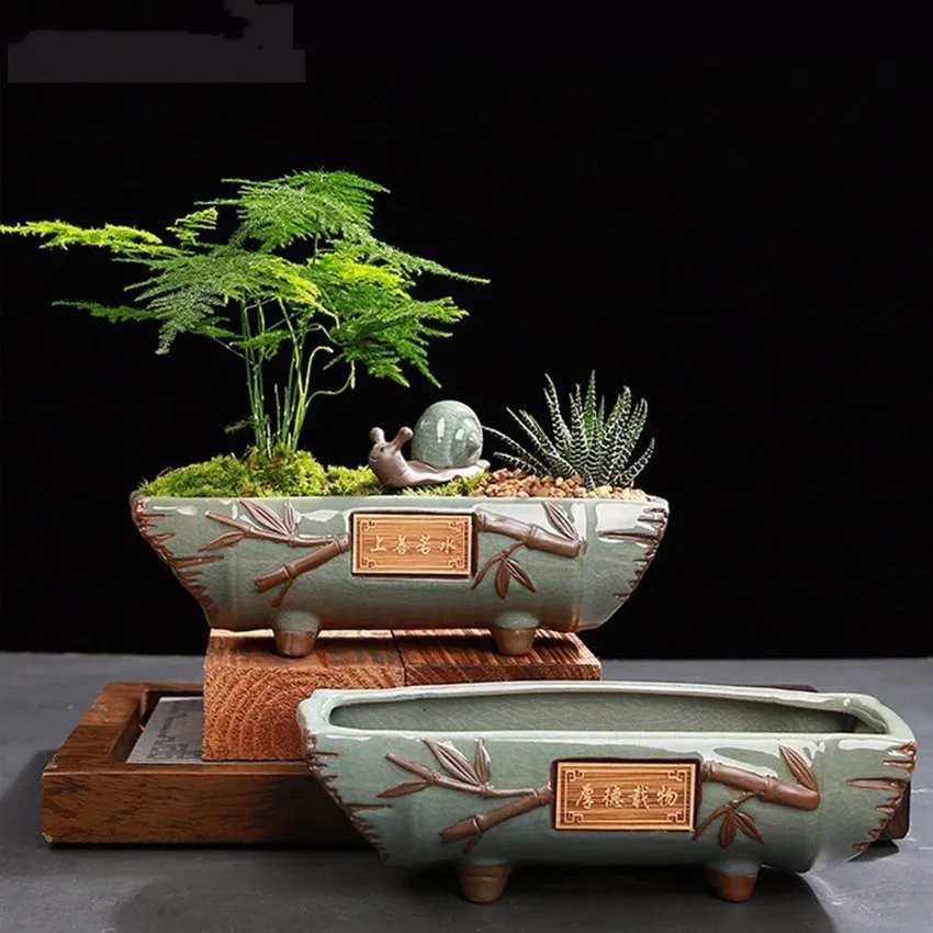 

Creative Ceramic vintage Flower Pot Simple Succulent Plant Container Green Planters Bonsai Pots Flowerpot Home Decoration