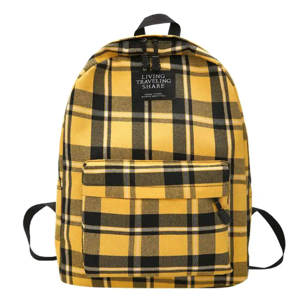green plaid backpack