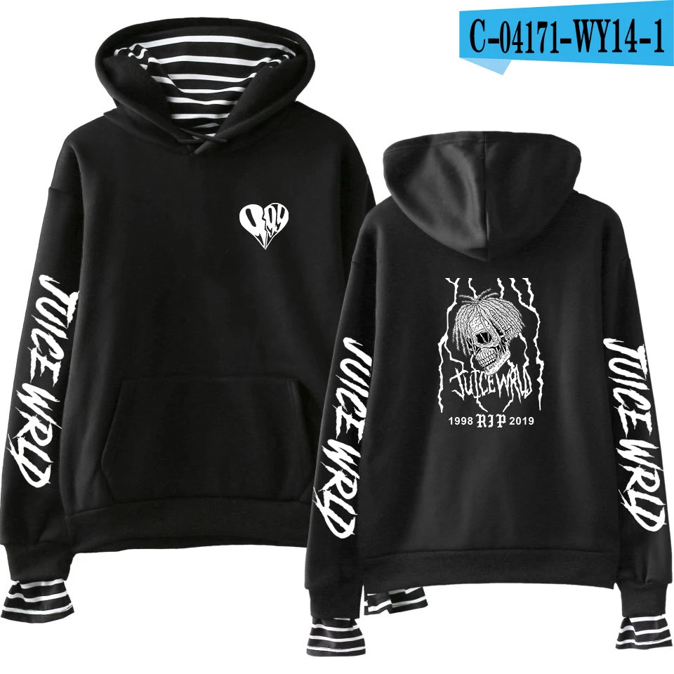 Juice Wrld Толстовка с длинным рукавом Harajuku в полоску Juce Wrld Толстовка Kpop Fake two Hoodies Толстовка для мужчин/женщин Весна хип-хоп R.I.P - Цвет: black