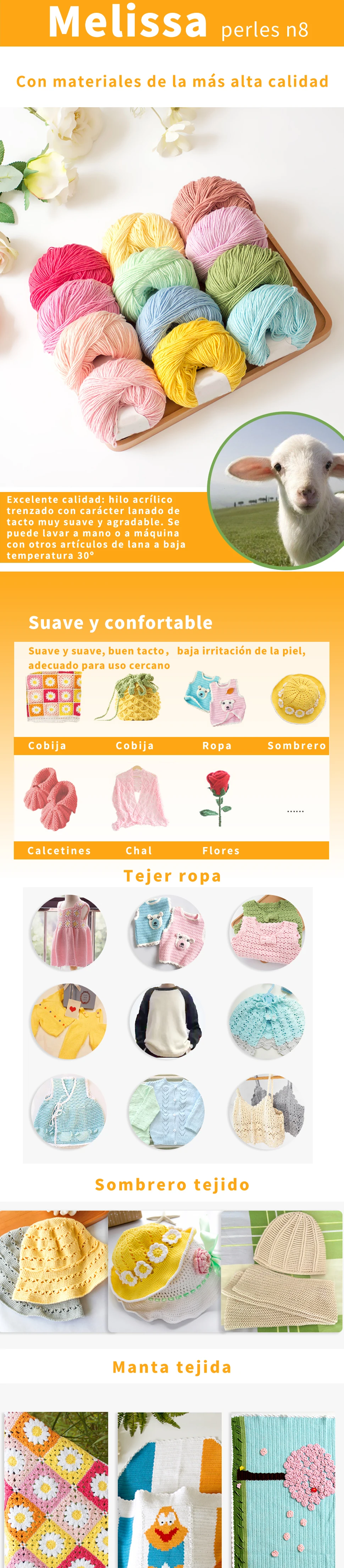 Melissa Perlés 8 crochet yarn 100% cotton DIY and hand knitting, (75g*10 units) crochet wool baby so weave free shipping