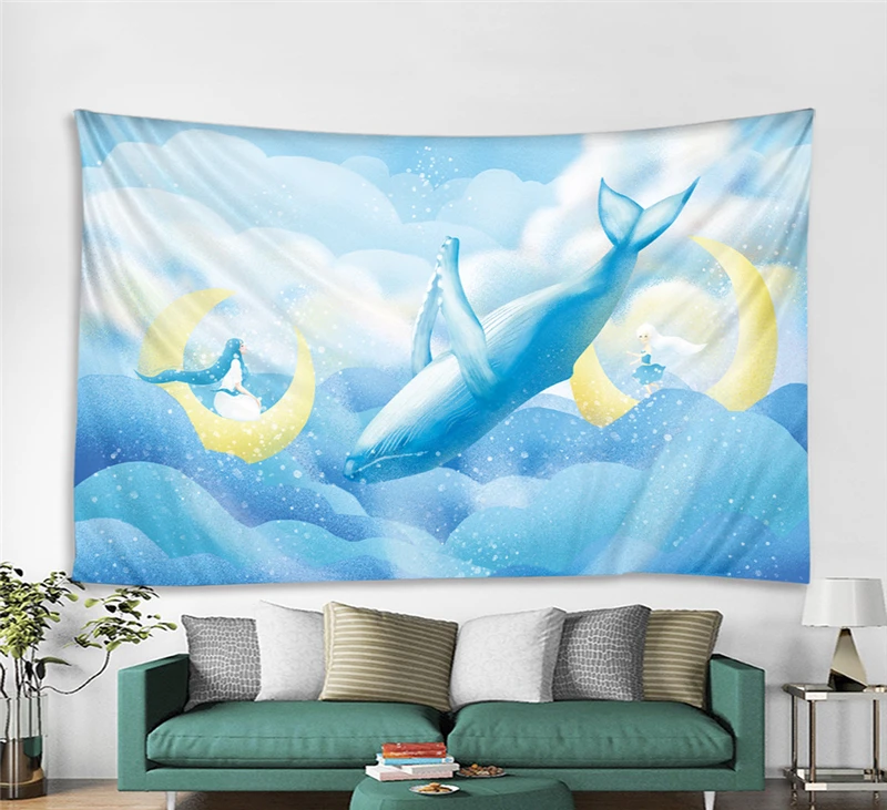 Creative Hot Mandala Tapestry Whales Galaxy Celestial Tapestry Bohemian Art Decor Wall Hanging Polyester Fabric for Home Decor