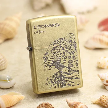 

Genuine Zippo oil lighter copper windproof Old bronze LEOPARD SAFARI cigarette Kerosene lighters With anti-counterfeiting code