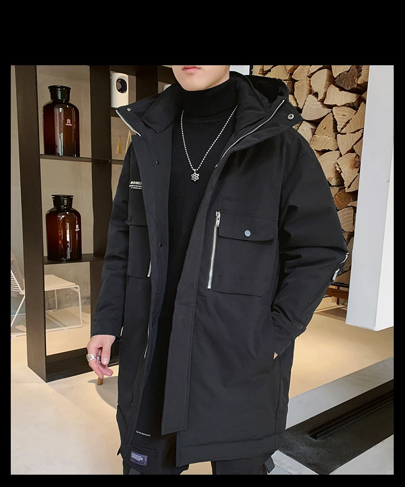 Down Coat Male Winter 5XL Long Trench Duck Down Jacket Parkas Gray Duck Windproof down coat with hoodes Outwear solid A521-DS594