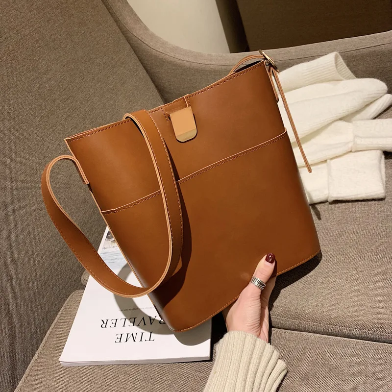 

Bucket Bag Women's 2018 New Style Korean-style Autumn And Winter Large-Volume Wide-Strap Shoulder Bag Simple Versatile Picture S
