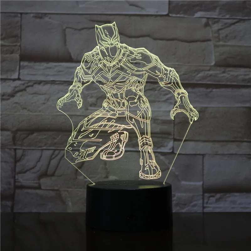 Крутая Черная пантера герой комиксов Marvel светодиодный 3d-ночник RGB 7 цветов Настольная лампа детский подарок для мальчика Рождественский домашний декор