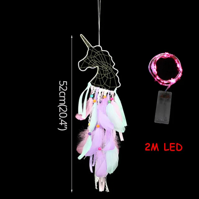 Hanging with LED E Вечерние принадлежности с единорогом, подвесное украшение, единорог, перо, ручная работа, для детей, для спальни, украшения, ремесло, подарок, украшения для дома - Цвет: Hanging with LED E