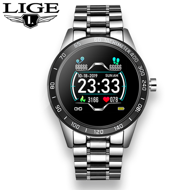 Steel Band Smart Watch Men Heart Rate Blood Pressure Monitor Sport Multifunction Mode Fitness Tracker Waterproof Smartwatch