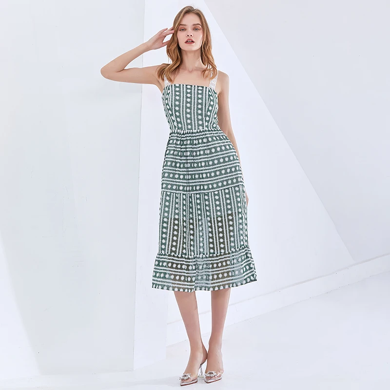 

Summer Print Dresses For Women Square Collar Sleeveless High Waist Hit Color Sling Dress Female Fashion New Clothes
