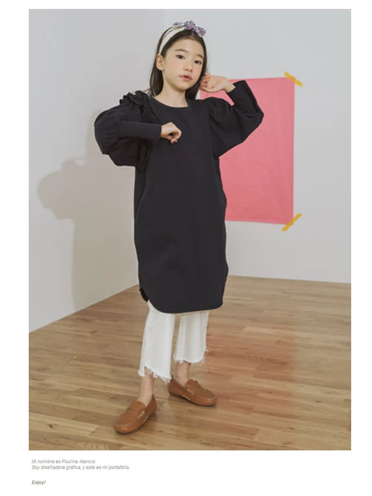Back To School Clothing Autumn Teens Kids Dress For Girls Lantern Sleeve Dress Girl Children Purple Black Sweatshirts Dress (4)