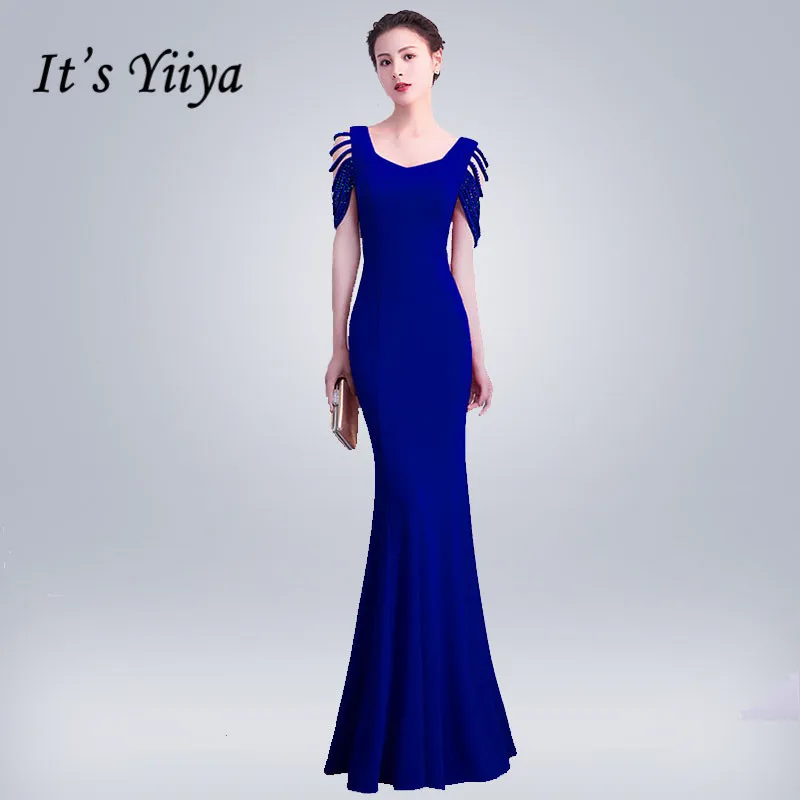 Sleeveless Evening Gown It's Yiiya DX312 Beading Plus Size Scoop Women Party Dresses Floor-Length Solid Backless Abendkleider | Свадьбы и