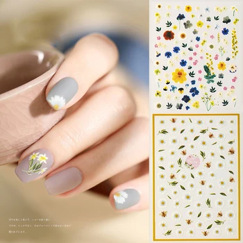 

LEMOOC 3D Nail Art Stickers Flower Series Fruit Daisy Colorful Leaf Patterns Design Adhesive Transfer Decals Nail Decorations