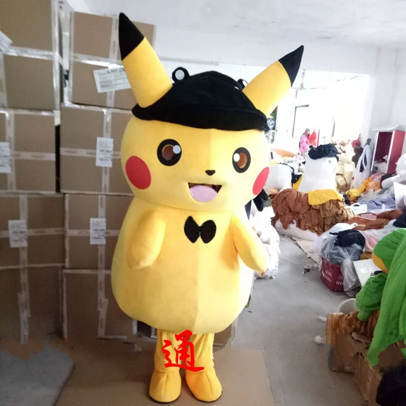 Талисман PIKACHU костюм Черная кепка Пикачу прекрасный мультфильм внешний вид нарядное платье наряд косплей тема маскарадный карнавальный костюм