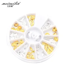 Маникюрная мини металлическая заклепка в штучной упаковке, морская серия ветра, Золотая и серебряная оболочка, перо, маникюрный лист, Wh-009