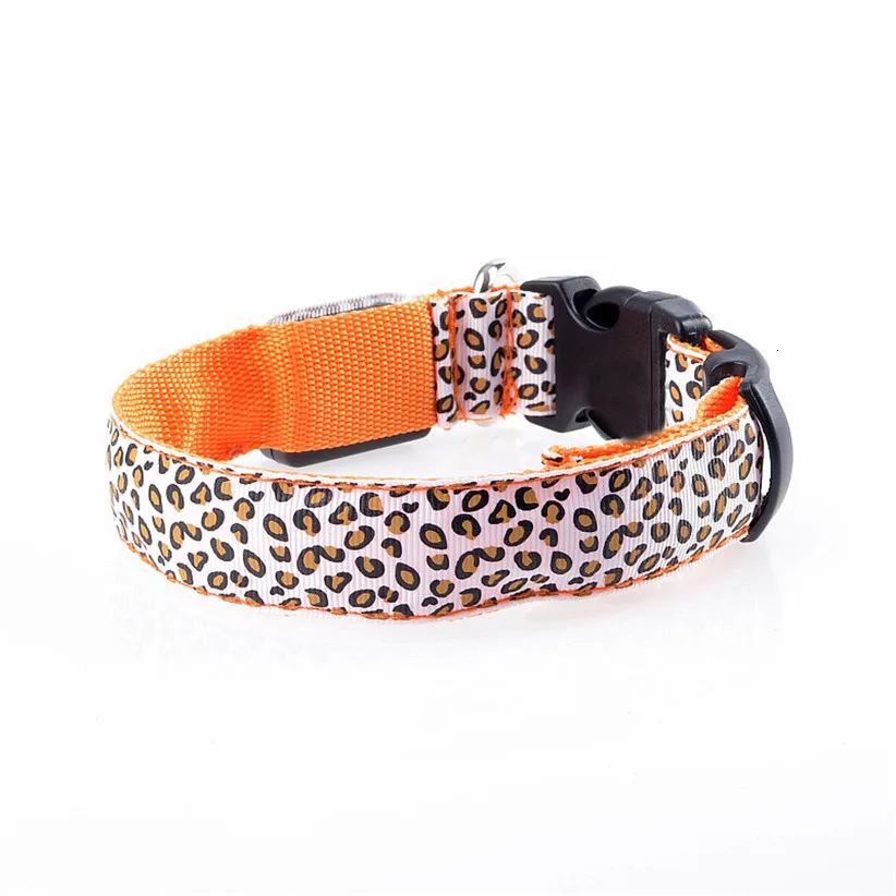 Dog Collar Pet Supply Adjustable Leopard Print Lighting Glow in Dark LED Cat Safety Collar Pet Supplies correa perro colier chie - Цвет: OR