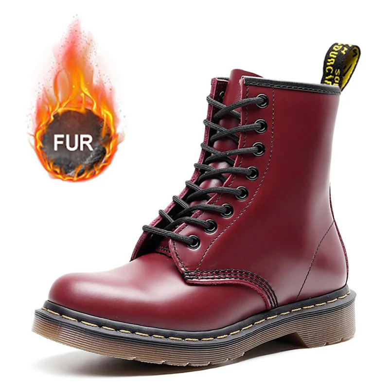 redfur Мужские походные ботинки для мужчин, обувь для взрослых, мотоциклетные ботинки, Теплые ботильоны, зимние кроссовки, новинка, мужская обувь размера плюс 47 48 - Цвет: redfur
