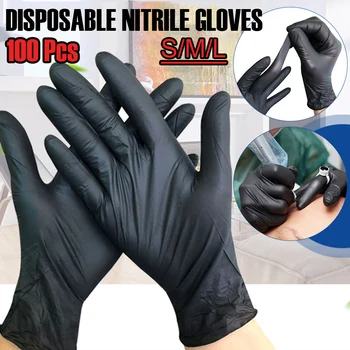 

New 100PCS Black Disposable Gloves Latex Dishwashing/Kitchen/Work/Rubber/Garden Gloves Universal For Left and Right Hand