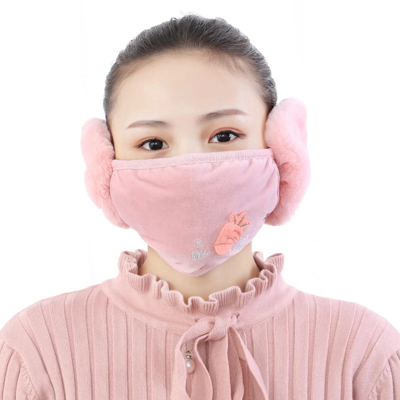 Women Winter Warmer Cotton Masks Earmuffs Ear Mouth Cover Casual New Cute Carrot Rabbit Ear Design Accessory