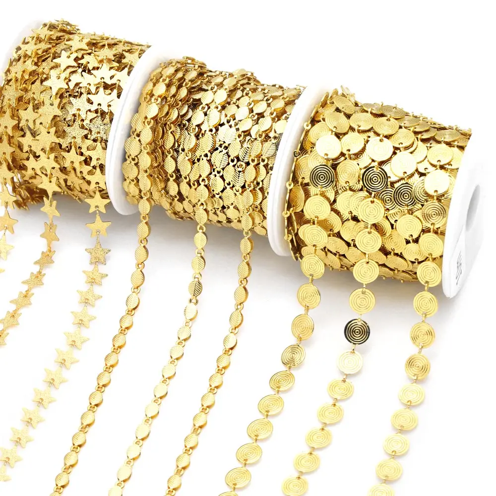 OCESRIO 10M Wholesale Copper Handmade Gold Plated Star Heart Chain for Necklace DIY Components for Jewelry Making cana018
