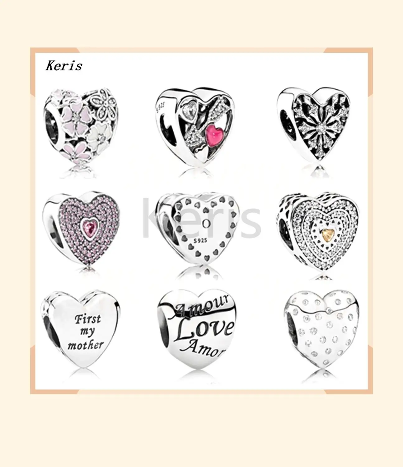 

2019 New Fashion 100% 925 Silver Heart Beads for DIY Charm Bracelet High End 1: 1 Original Valentine's Day Gift Free Shipping