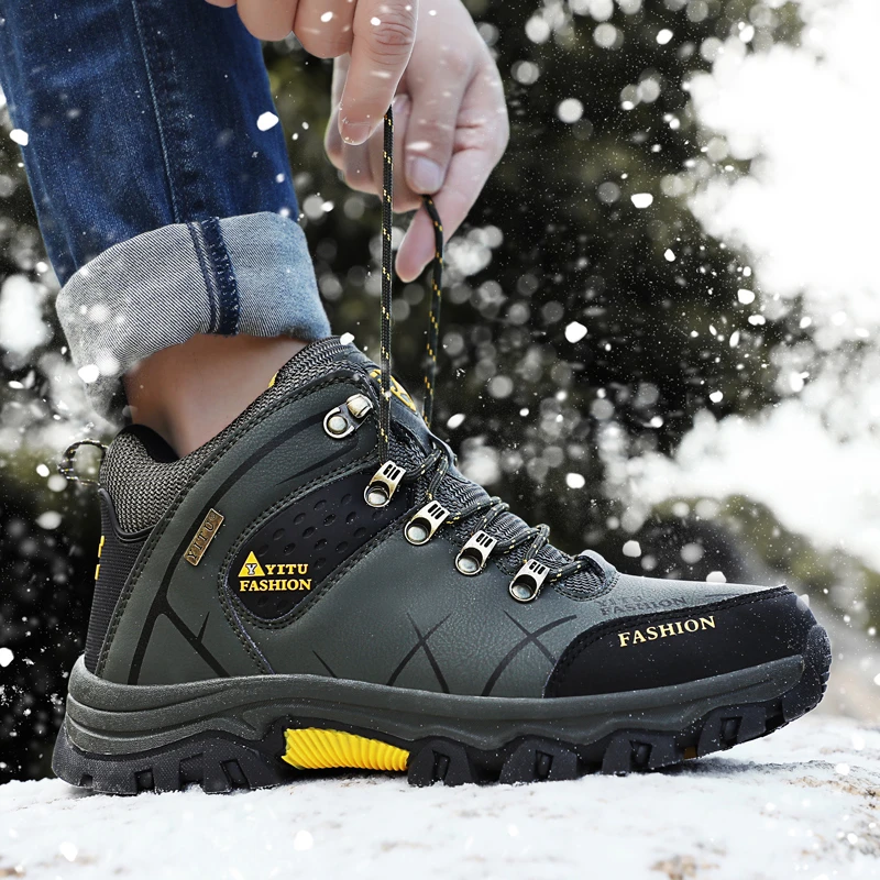 Zapatos de senderismo al aire para hombre, zapatillas de deporte para la nieve, impermeables y botas cálidas de trabajo de goma resistentes al desgaste, Invierno|Zapatos senderismo| -