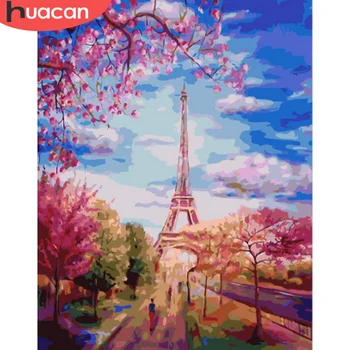 

HUACAN Painting By Number Tree Drawing On Canvas HandPainted Painting Art Gift DIY Pictures By Number tower Kits Home Decor