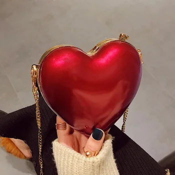 

Red Heart Shape Clutches Bag For Ladies Women Small Chain Shoulder Bag Girls Cute Mini Crossbody Bag New Party Bag Dinner Bag