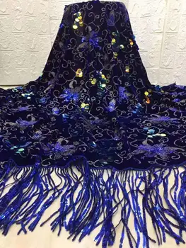 

factory offers 2020 most Popular Nigerian Velvet lace with sequins Embroidered lace fabric for Chrismas Evening long Dresses
