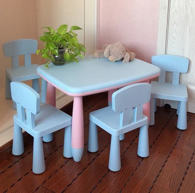 Blu-verde + verde Set di tavoli e sedie sicuri e antigraffio per bambini Set di sedie da tavolo in plastica ecologica e non tossica Apprendimento Studio scrivania per la scuola materna domestica 