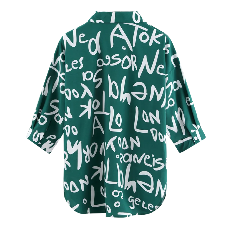Letter Prints Shirt Women Summer 2020 New Fashion Turn Down Collar Short Sleeve Blouse Female Loose Casual White Shirts Woman