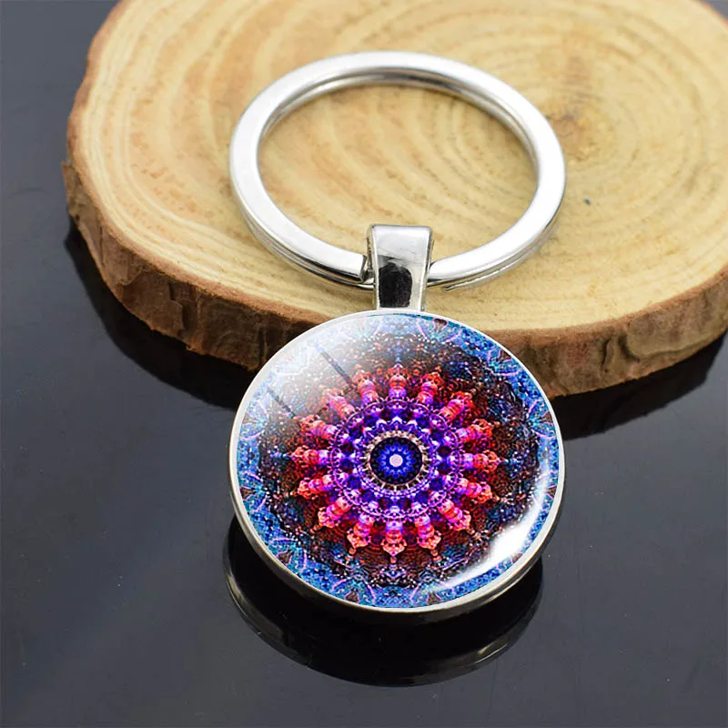Мода Sri Yantra Мандала узор Двусторонняя бижутерия со стеклянными кабошонами подвеска буддиста брелок ручной работы для женщин мужчин индийские подарки